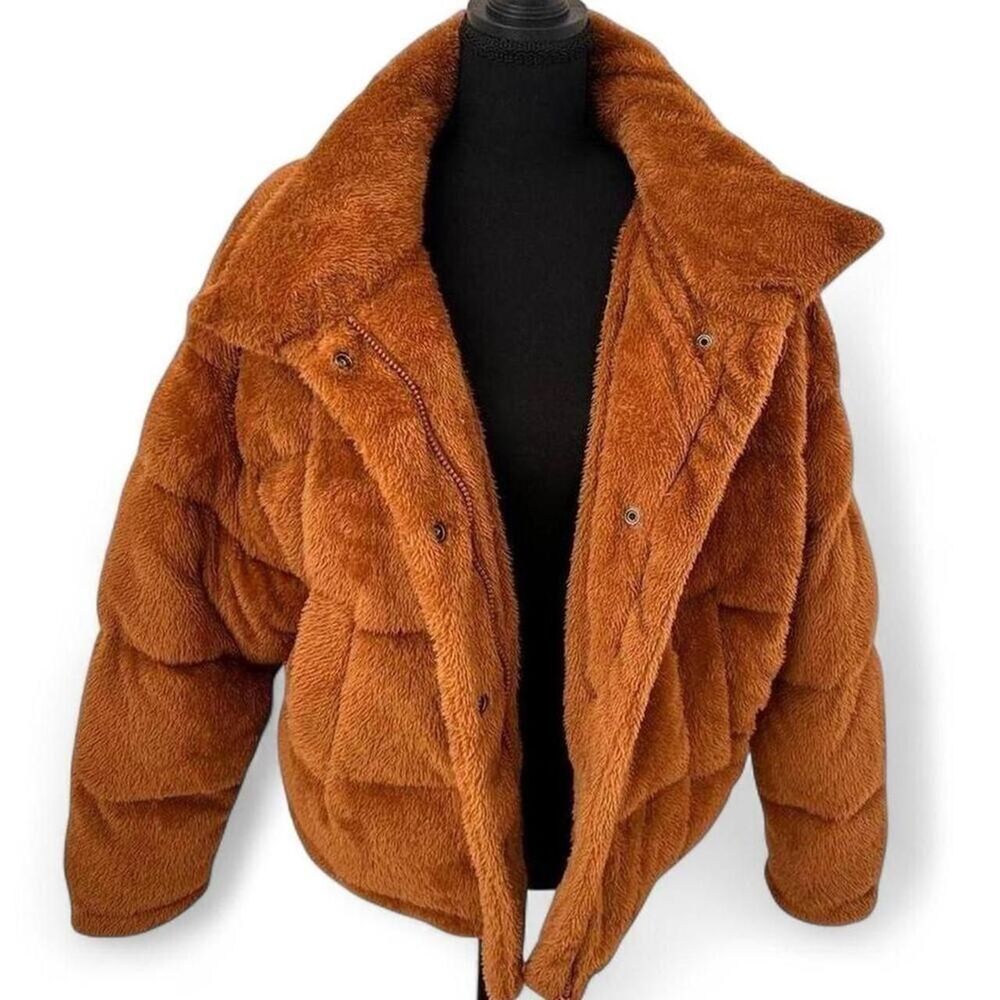 Kendall & Kylie Brown Teddy Fleece Puffer Jacket Women’s M/L